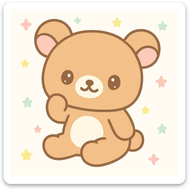 rillakuma, cute bear character, soft brown fur, relaxed pose, kawaii style sticker