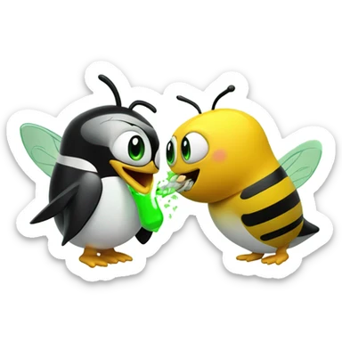 Bee and penguin smoking green sticker