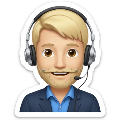 a sales agent with headphones and beard blonde hair smile sticker
