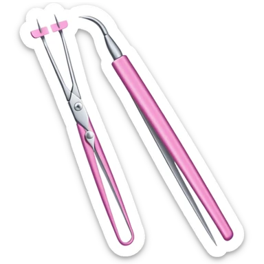 Curved tweezers for pink eyelashes sticker