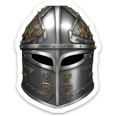 elaborate full-face closed armet medieval helmet armor intricate chrome inlays sticker