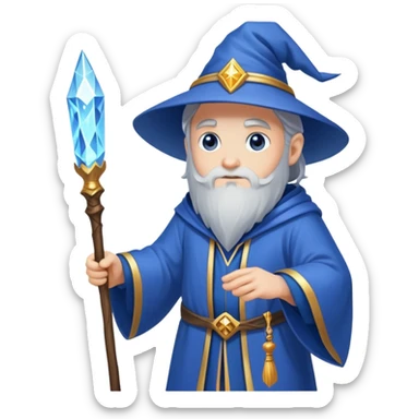 wizard hero with magical staff and blue robes sticker