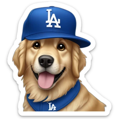 Golden retriever wearing dodgers hat sticker