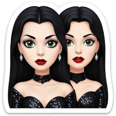 Vampira with long black hair, black sequin outfit sticker
