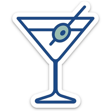 classic martini glass with a green olive, minimal and elegant, flat icon style sticker