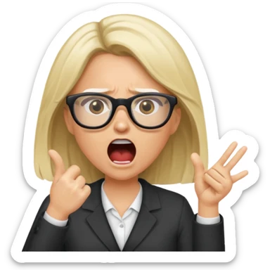 brunette/blonde woman with loose hair, white glasses, shouting bad words sticker