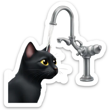 Black cat drinking from tap sticker