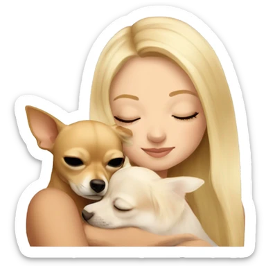 White Girl with long blonde hair napping with a tan chihuahua  sticker