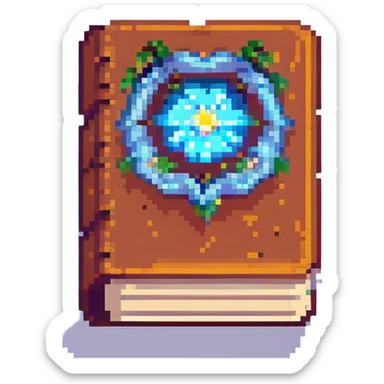 Add a magical glowing aura around the pixel art enchantment book, keep background transparent. sticker