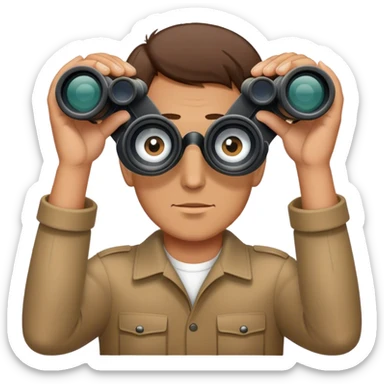 man looking through binoculars sticker