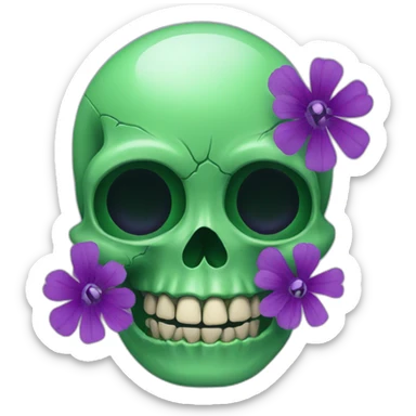Green skull with purple flower coming out from eye socket sticker