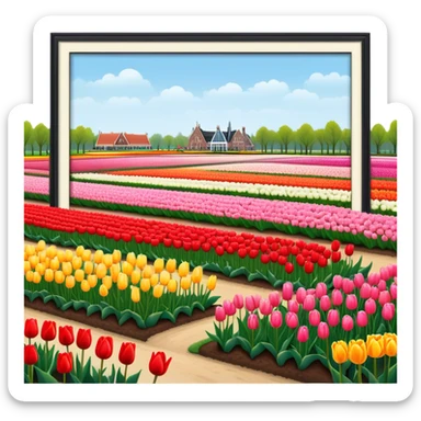 Cinematic Realistic Keukenhof Gardens Landmark Emoji, showcasing expansive tulip fields rendered with crisp, lifelike detail and radiant lighting. sticker