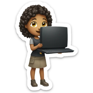 Artist girl holding computer sticker