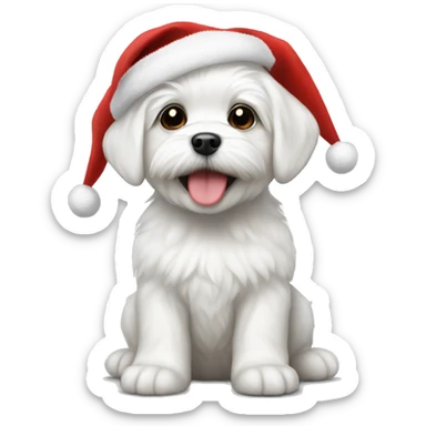 White maltese puppy with a christmas hat sticker