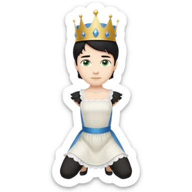 Prince with crown, standing, black hair, blue eyes, and maid, blonde Hair, green eyes, white short sleveless dress, kneeling  sticker