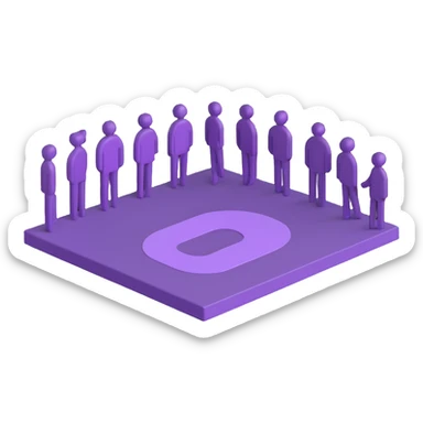 3D emoji style group of at least 10 stylized people figures representing 10,000 followers, base color purple #7f0ddb with purple border, transparent background, include a stylized badge or counter element showing the number 10,000 sticker