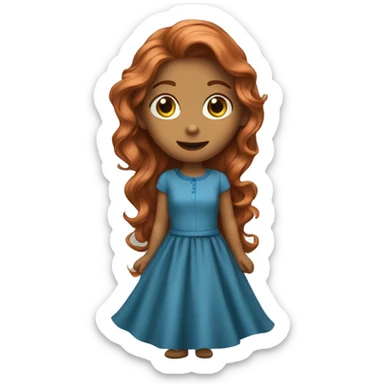 Long copper wavy haired girl in blue dress sticker