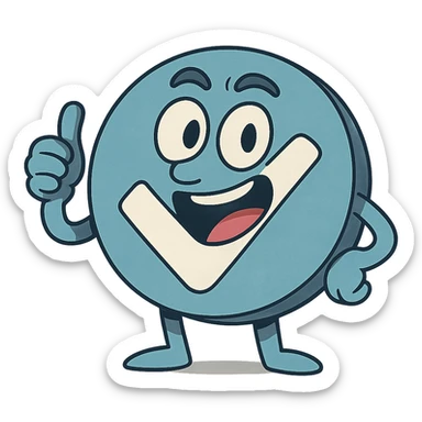 blue circle with a white check mark sticker