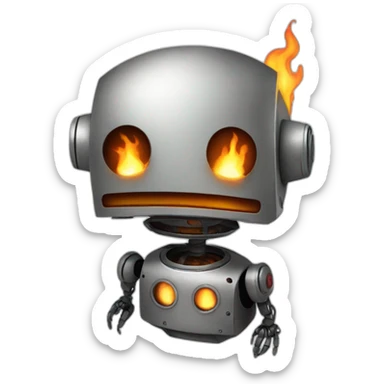 burning sad robot sticker