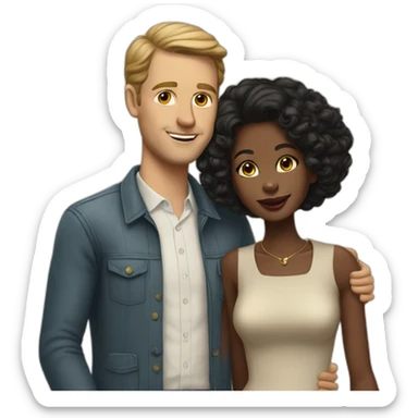 white man in late 50ties in love with younger black woman, casual dressing sticker
