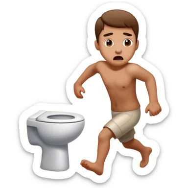 character rushing urgently to bathroom with panicked expression sticker