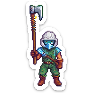 pixel art Fortnite skin featuring masked character, bold color palette, signature pickaxe sticker
