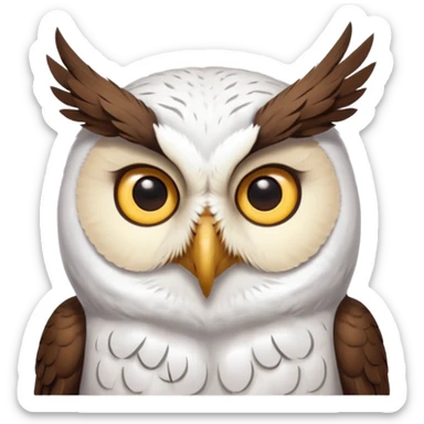 white olw half body, 45 degree lean head, questionning sticker