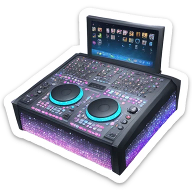 Realistic isolated DJ Sound control console with pink,blue,and purple sparkling diamonds and rhinestones on it. sticker