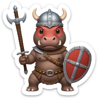 hippo with viking helmet and sword sticker