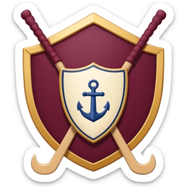 Emoji: Maroon circle, inside is a navy shield with cream outline. Shield has grapes and an anchor. Two cream hockey sticks behind. Cream text "ОДЕЩИНА KIDS sticker