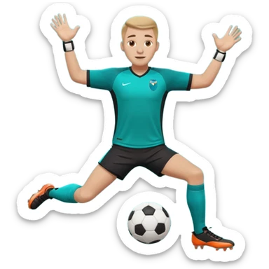soccer goalkeeper teal shirt, shorts football boots arms out sticker