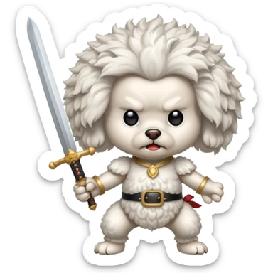 Poodle white angry with hair everywhere cute dog angry fighting with sword  sticker