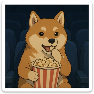shiba inu eating popcorn at the movie theater sticker