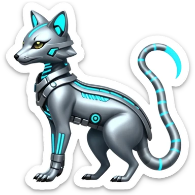 Metallic Alloy-Silver Chrome-Plated Futuristic Neon-Circuit Cyberpunk Genet-Zeraora-Protogen-fusion-creature (full body) sticker