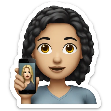 white woman with black hair with a cell phone in her hand sticker