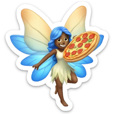 Fairy with blue wing eating pizza sticker