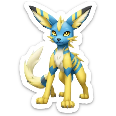 Anthro Edgy Cool Zeraora-Lombax-Jolteon-Pokémon-Fakémon with shiny blue stripes Full Body Detailed High Quality sticker