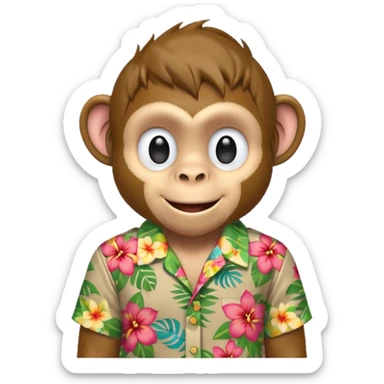 Monkey – cheeky grin, wearing floral aloha shirt. sticker