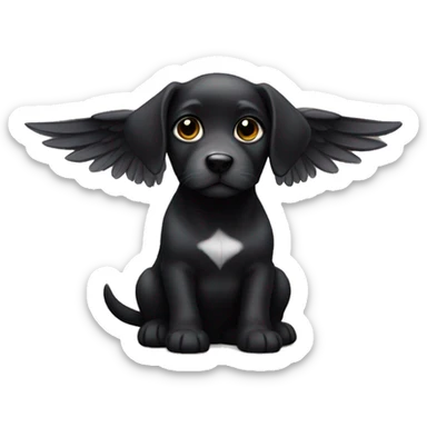 small black-backed puppy with wings sticker