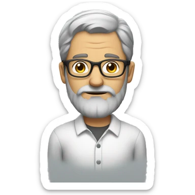 A man with beard and frameless glasses  nearly grey thinking sticker