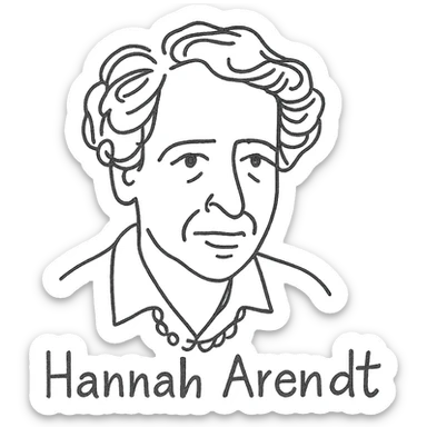 a hand drawn black outline portrait of Hannah Arendt sticker