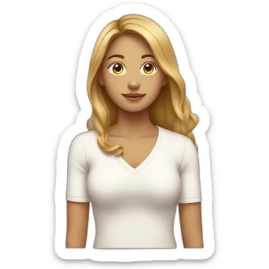 Woman with light complextion with dark blonde, medium long hair with baby boy sticker