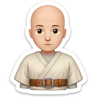 merchant outfit worn by a DnD themed fantasy character. basic simple tunic with a leather belt. clothes only above the waist. The clothes full waist. The character's haven't arms. character is bald hair brown eyes white man. sticker