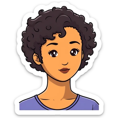 Woman with brown skin, short dark black curly hair sticker
