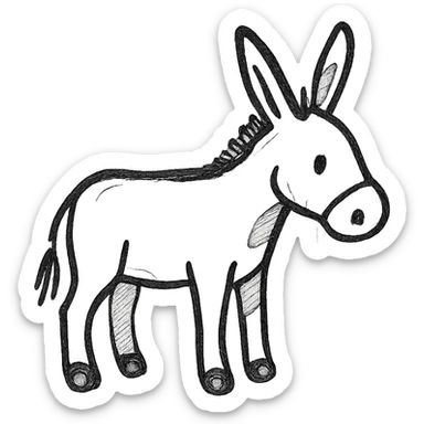 donkey, minimalist black outline icon, no fill, simple lines sticker