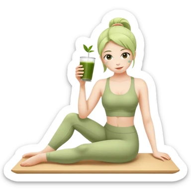 Una niña haciendo pilates y tomando matcha sticker