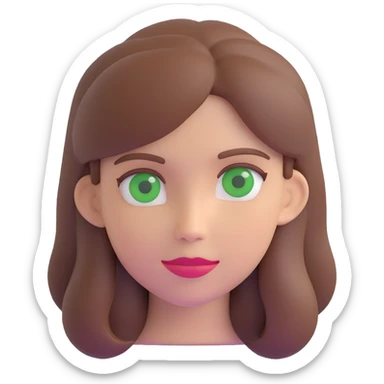 woman with brown hair and green eyes, 3D emoji style sticker