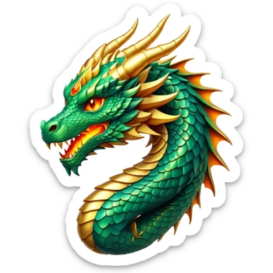 cinematic-noble-dragon-portrait-emoji,-poised-and-majestic,-with-a-sinuous, breathing raging fire breath, -elongated-body-covered-in-intricately-detailed,-shimmering-scales-in-hues-of-emerald-and-gold,-and-piercing,-fiery-eyes-that-reflect-ancient-wisdom; Breathing fire sticker