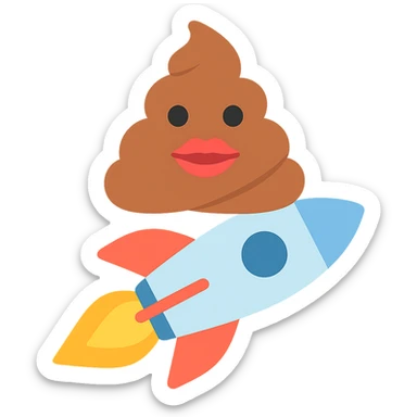 turd with lipstick riding on a rocket, colorful icon sticker