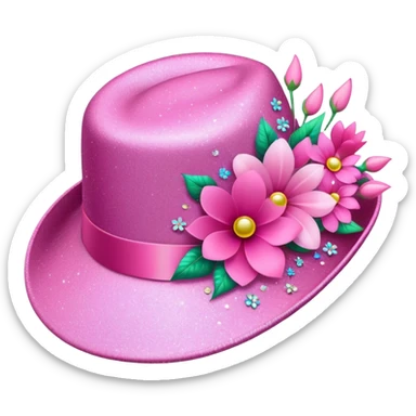 pink fancy hat with flowers and glitter sticker